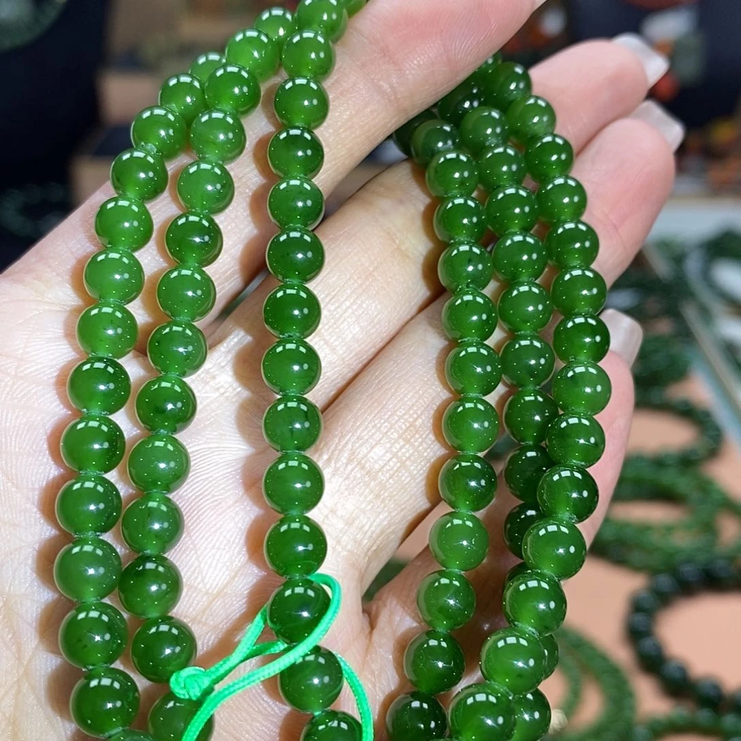颈饰未镶嵌和田玉（碧玉）6mm辣绿
