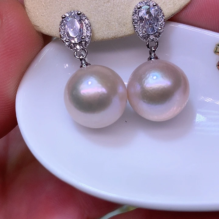 银S925镶嵌耳饰淡水珍珠