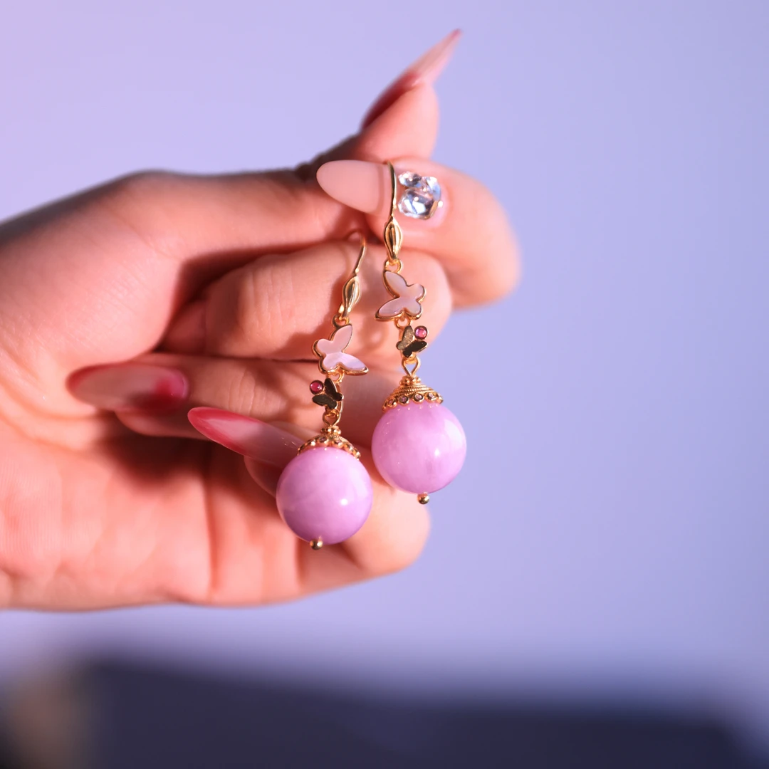 遥央·银镶紫锂辉圆珠耳坠HG