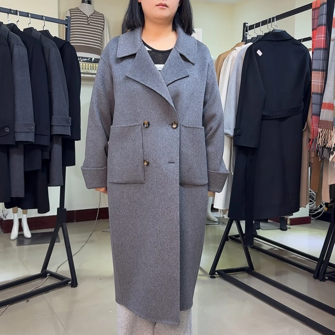 纯羊绒女大衣灰S010