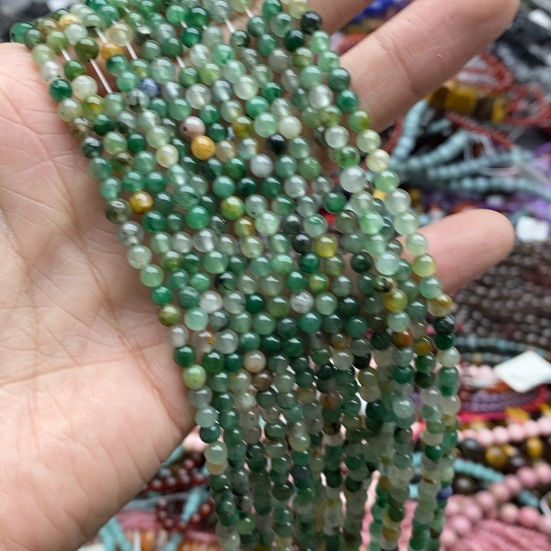 玛瑙/玉髓未镶嵌珠宝半成品两条天然4mm+微瑕非洲翠圆珠