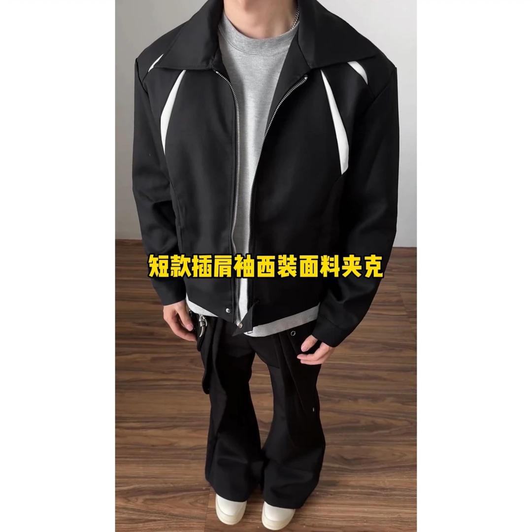 秋季美式拼接cleanfit短款外套高街ins潮复古百搭棒球服夹克1585