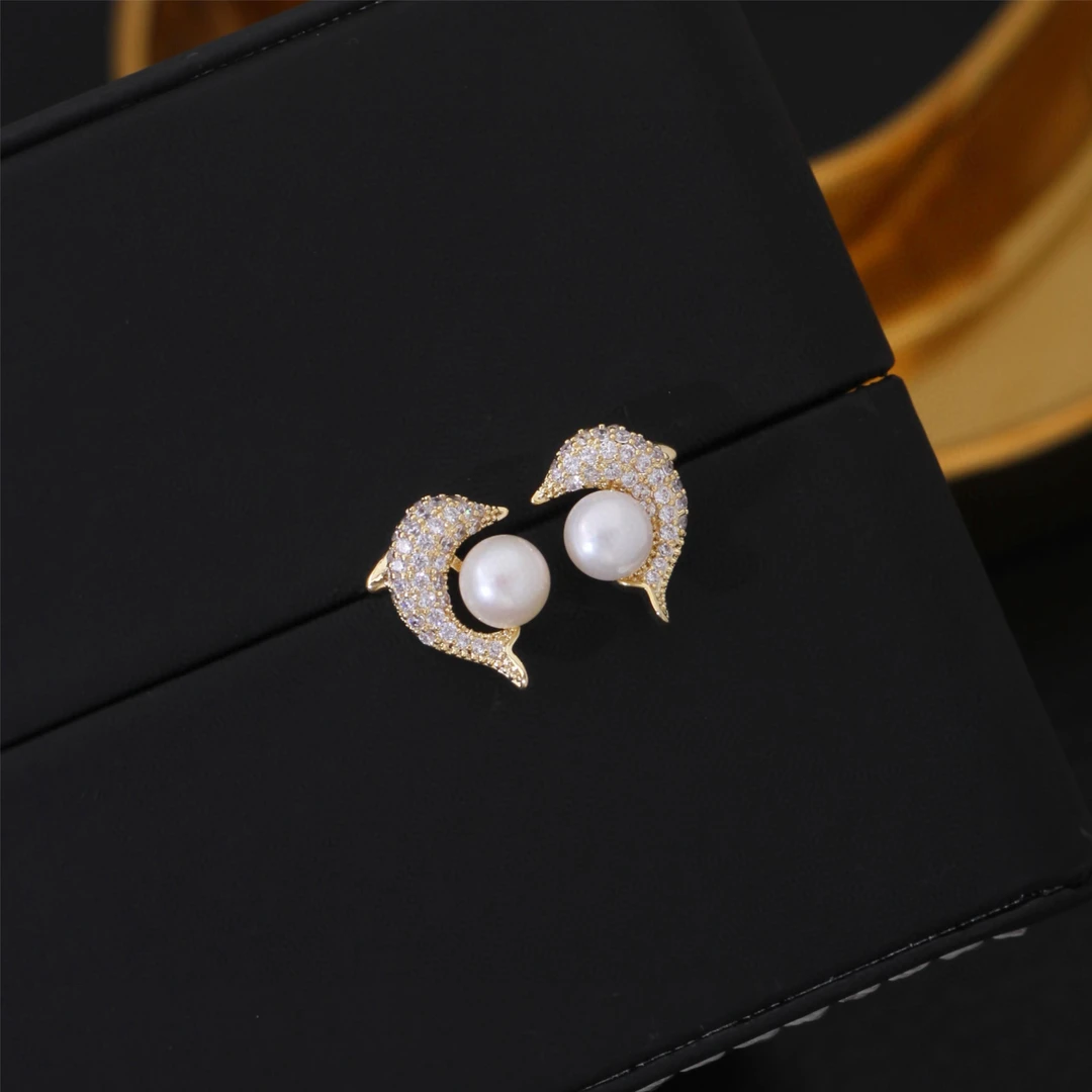 铜合金耳饰 《货号8663》小海豚耳钉