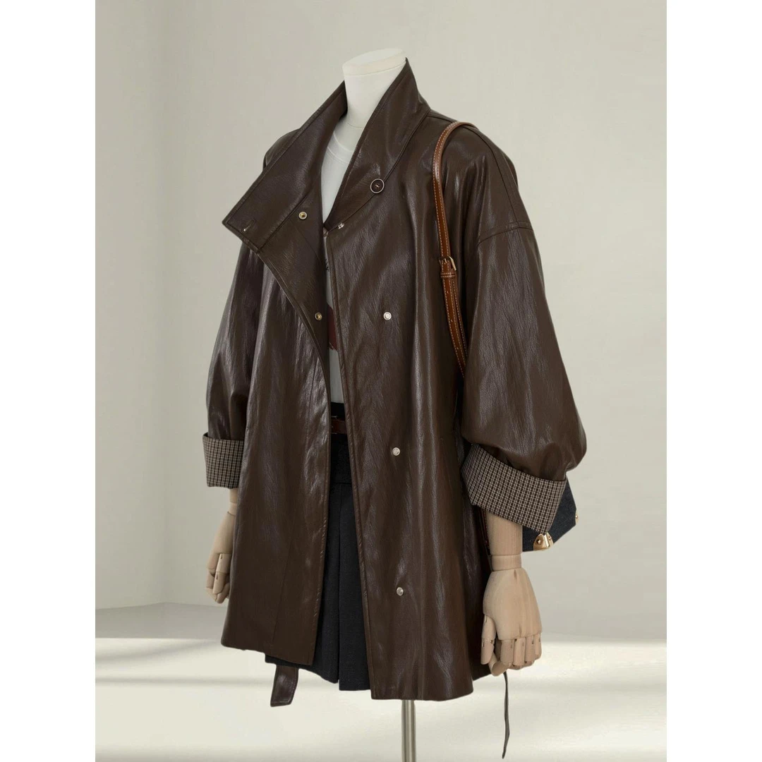 高级感咖啡色皮衣外套女2025春秋季新款爆款宽松显瘦PU皮夹克上衣