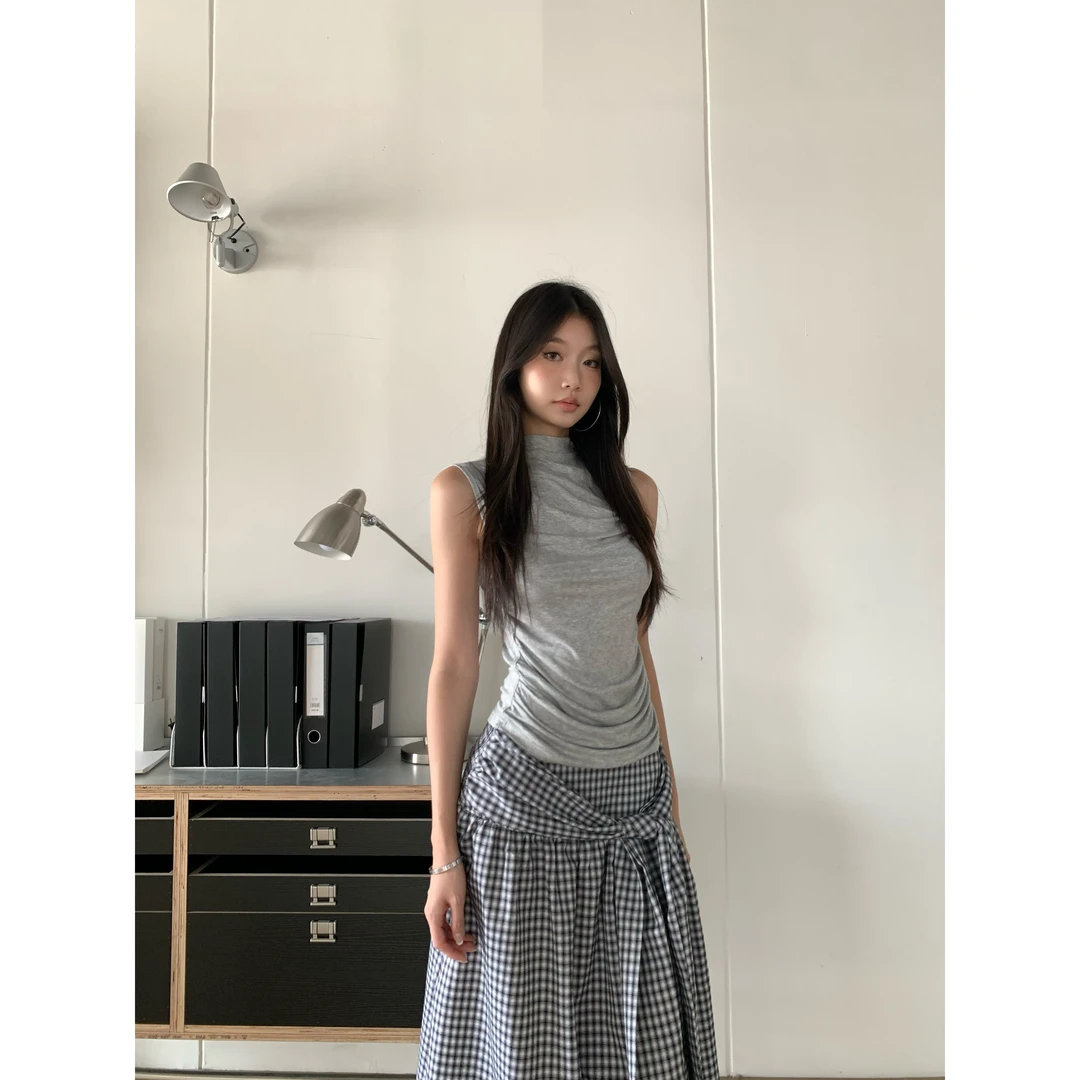 withmin【现货】凉皮 晨露微光 百搭褶皱无袖背心显瘦上衣【2522539】