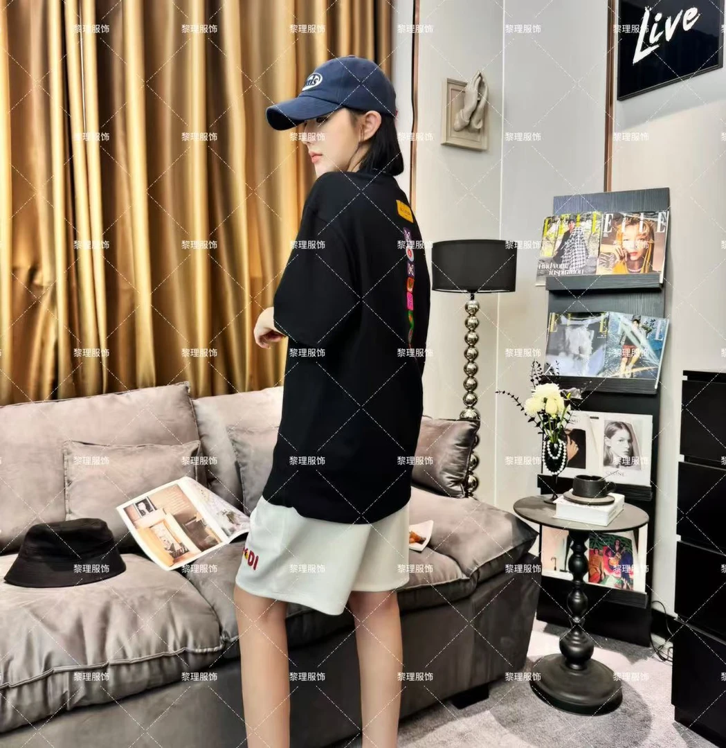 【LL】1151夏季高奢男女同款纯棉刺绣短袖时尚休闲情侣复古百搭圆领