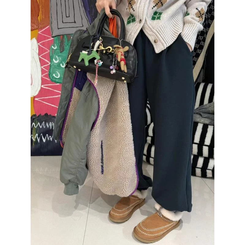 嫩黄色加绒束脚卫裤 J24K635