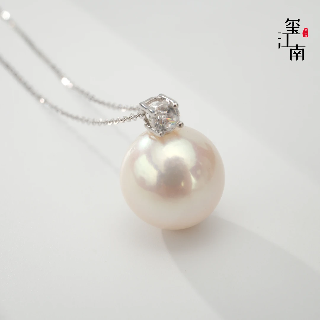 淡水珍珠吊坠正圆微瑕大点位爱迪生吊坠11～12mm针式链 FD047