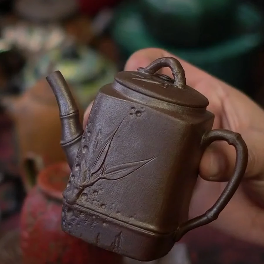 老岩泥手工雕刻复古素烧竹节节节高升泡茶壶