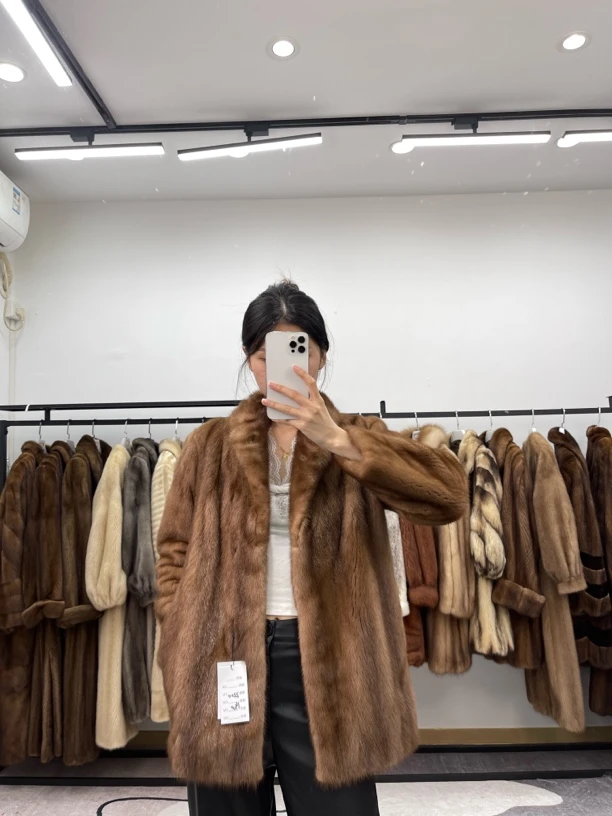 TT314蜜棕色中古进口水貂毛外套，肩宽40胸围100衣长70袖长56