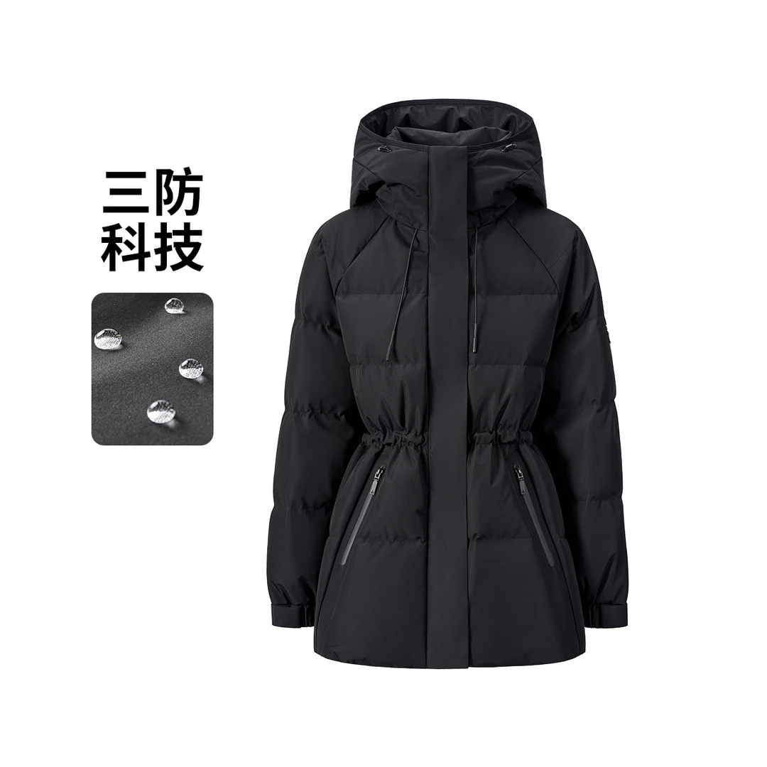 [省心三防]navigare意大利小帆船时尚连帽羽绒服女士收腰中长外套