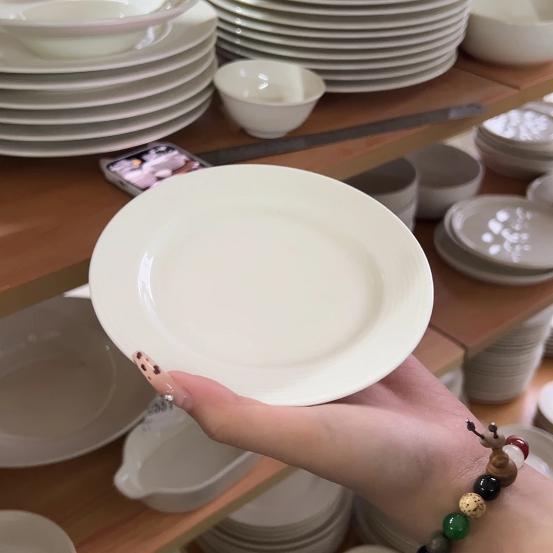 新骨瓷E552 暖白6寸暗线条平盘
