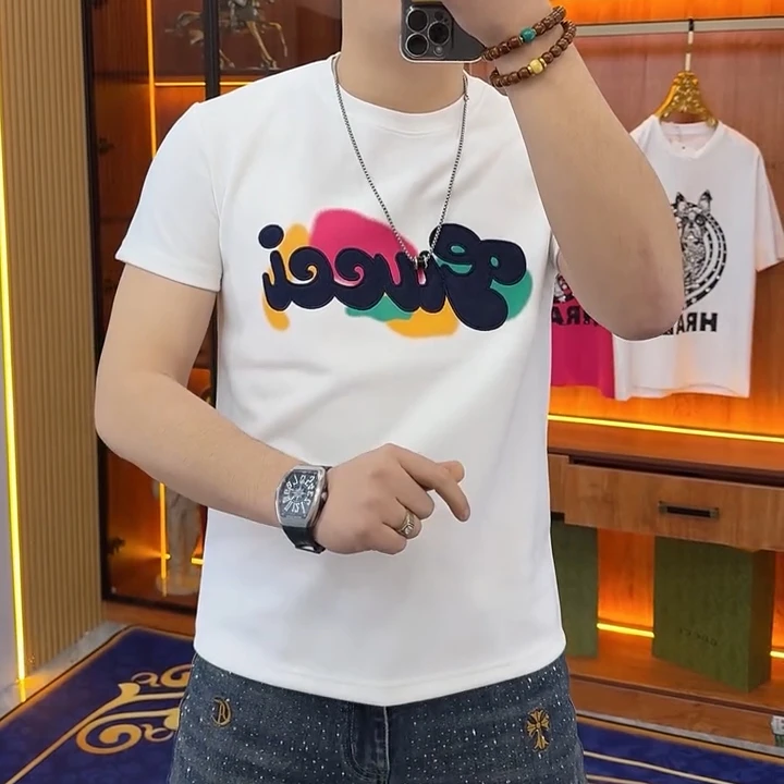 男士t恤纯棉半袖打底衫修身轻奢夏季款休闲个性圆领T网红春夏