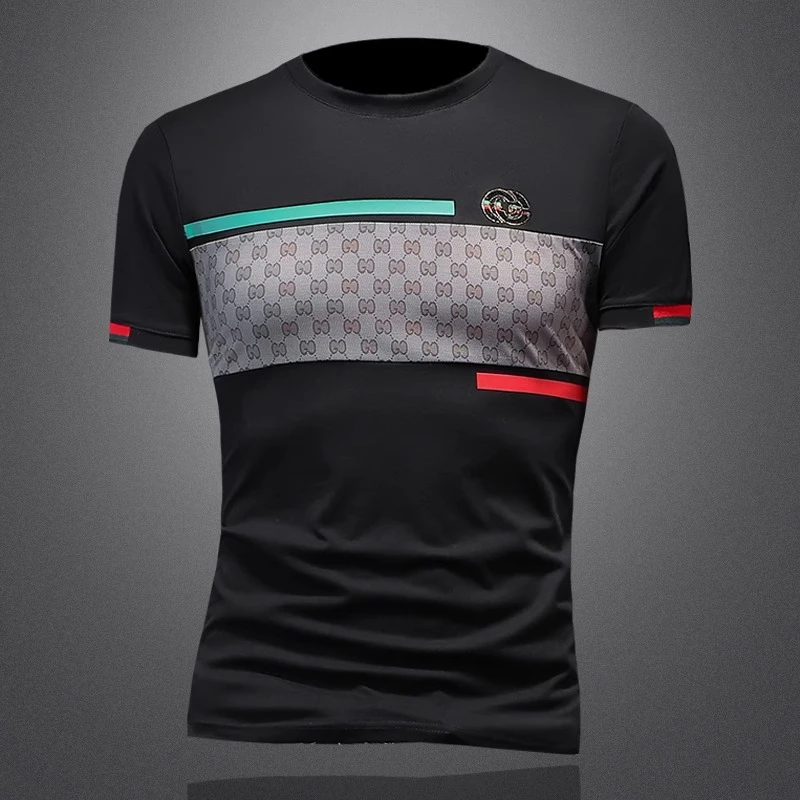 吉伦略索印花刺绣短袖t恤男夏季潮牌个性休闲丝光棉透气大码半袖T