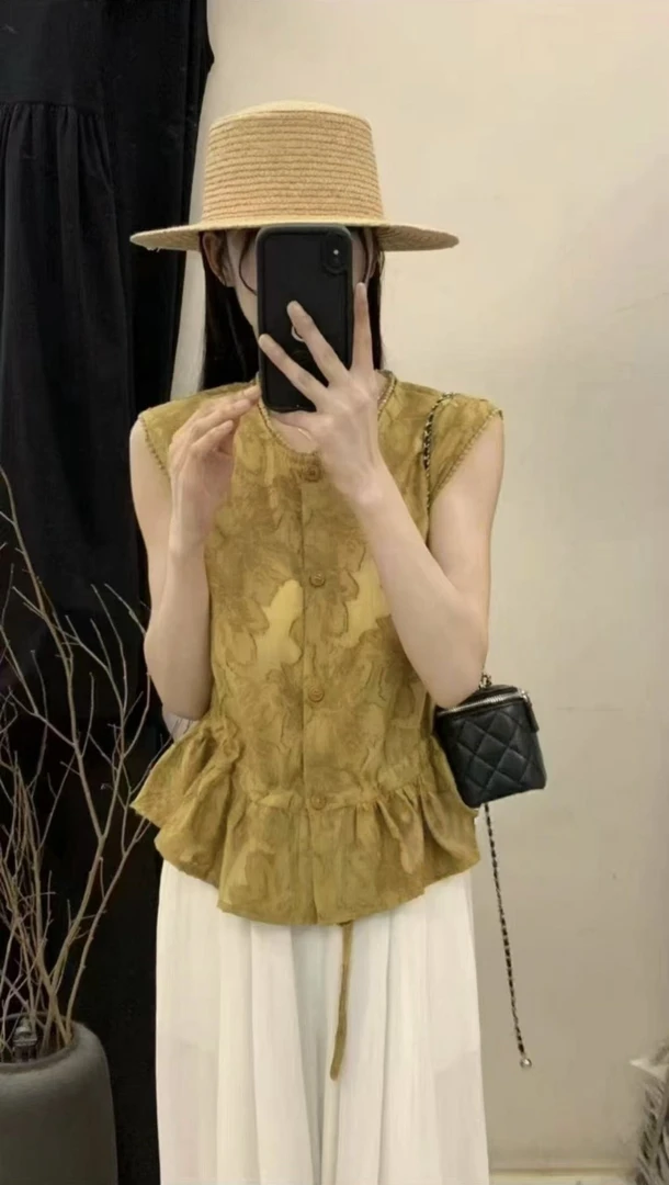 新中式钩花镂空背心夏季新款减龄显瘦气质时尚打底上衣