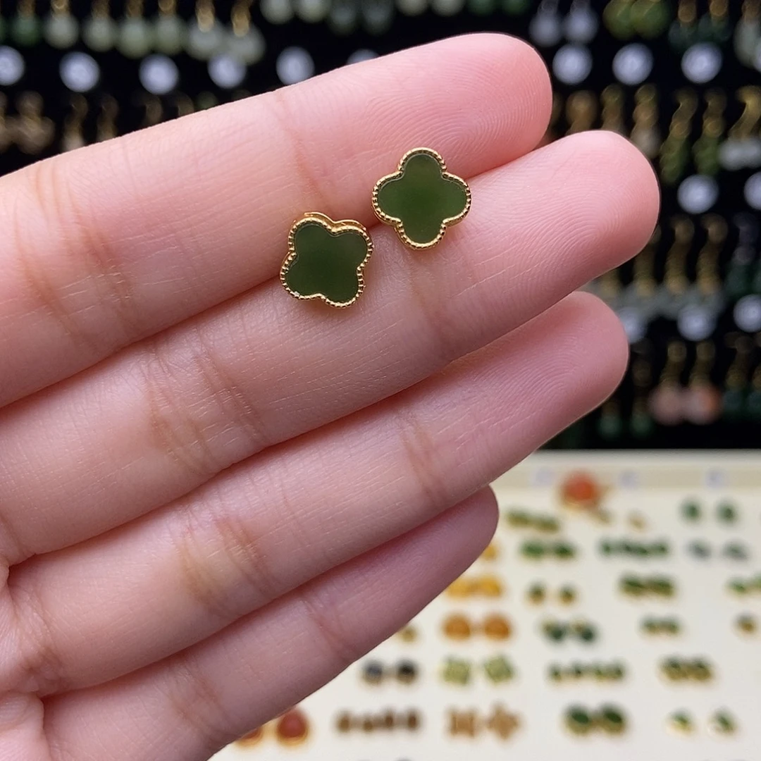 和田玉银S925镶嵌耳饰