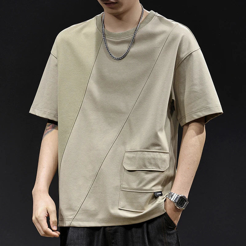 MR.MUDI/穆迪先生莱赛尔薄款短袖t恤男大码夏季新款高端拼接口袋