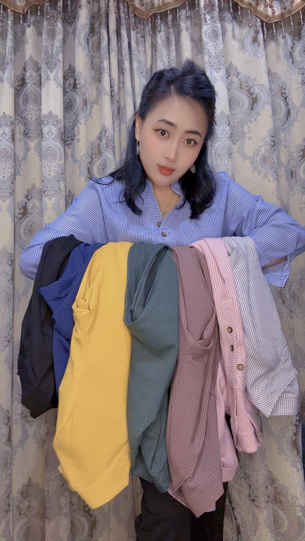 成人夏季竖条纹衬衫长袖秋季撞色极简风打底上衣