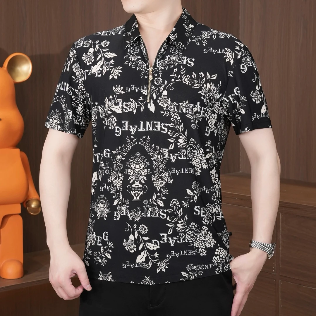 T恤植物花卉百搭短袖潮流提花夏装中国风圆领夏季大码男士时尚