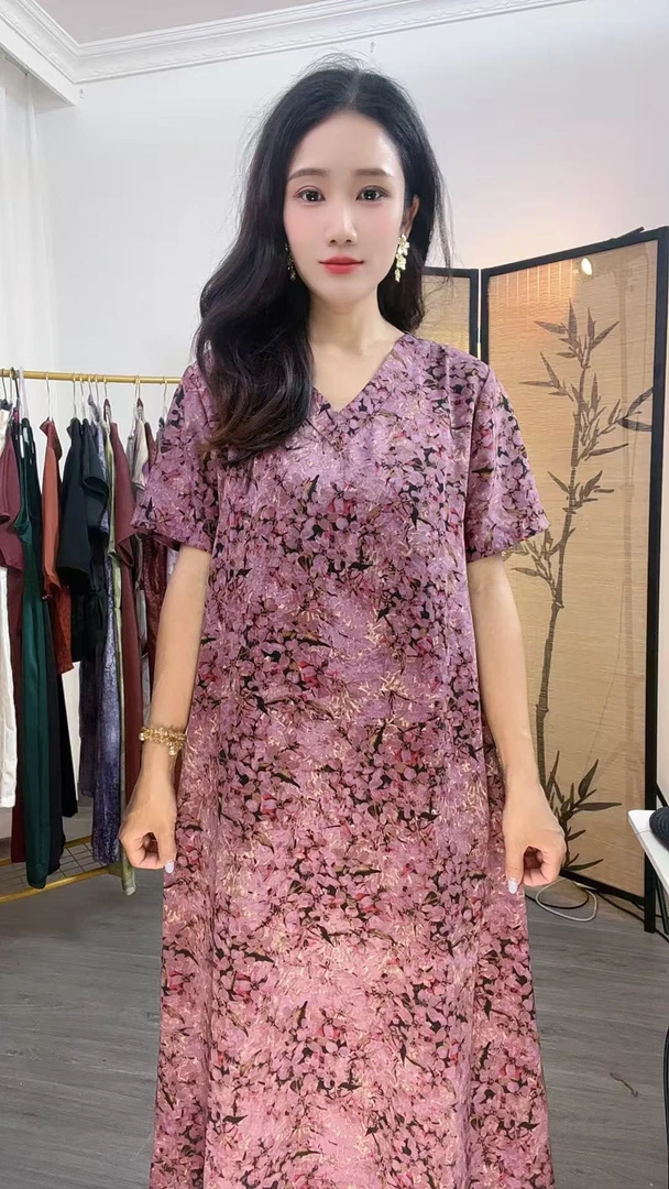 6032-夏季中长款新款碎花舒适时尚女士连衣裙显瘦