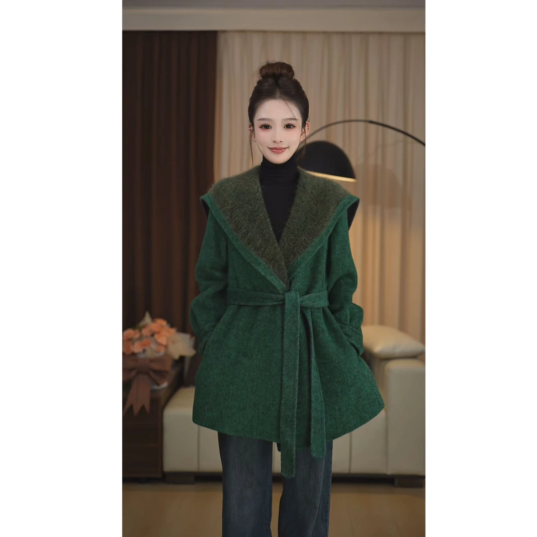 【希呱】秋季新品气质时尚百搭韩版小个子双面羊毛大衣25181