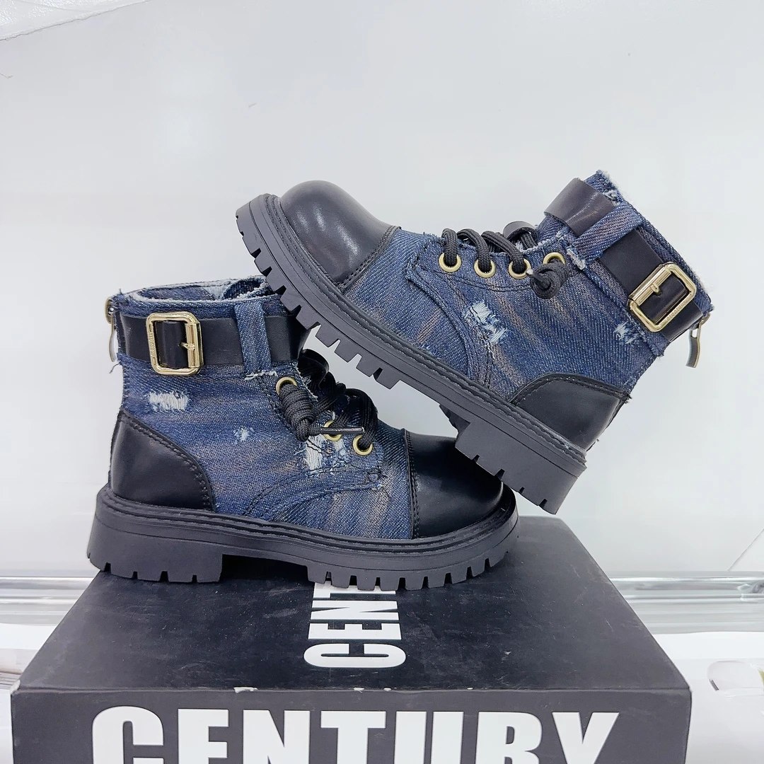 韩版时尚儿童牛仔马丁靴春款单靴 男女同款