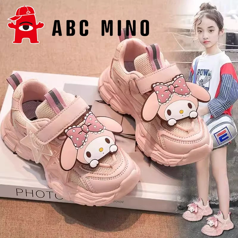 ABC MINO美乐蒂女童运动鞋子2025新款夏季儿童软底老爹鞋透气网面