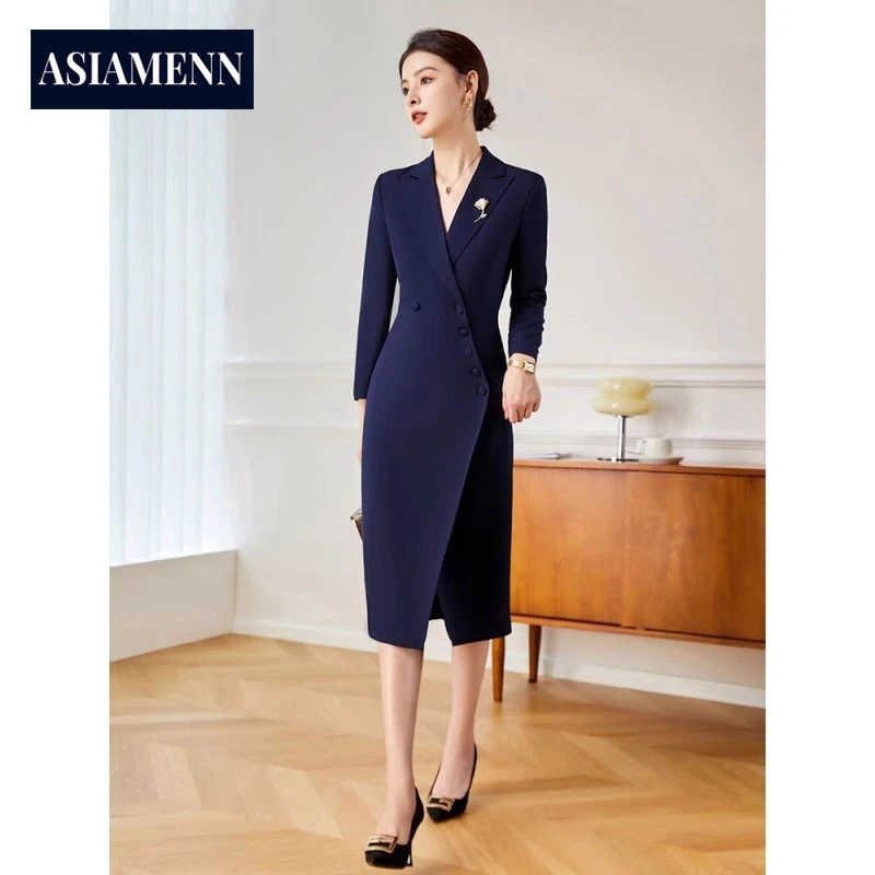 品牌职业时尚连衣裙春夏季过膝珠宝案场客服高级感通勤灰色工作服