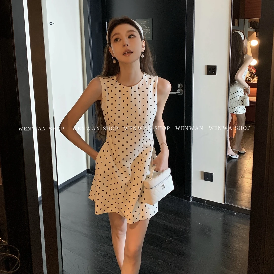 【甜心教主】法式波点无袖背心裙夏季复古别致连衣裙