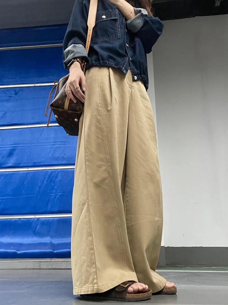 卡其色阔腿裤子女秋季新款大码胖mm宽松显瘦慵懒松弛感直筒休闲裤