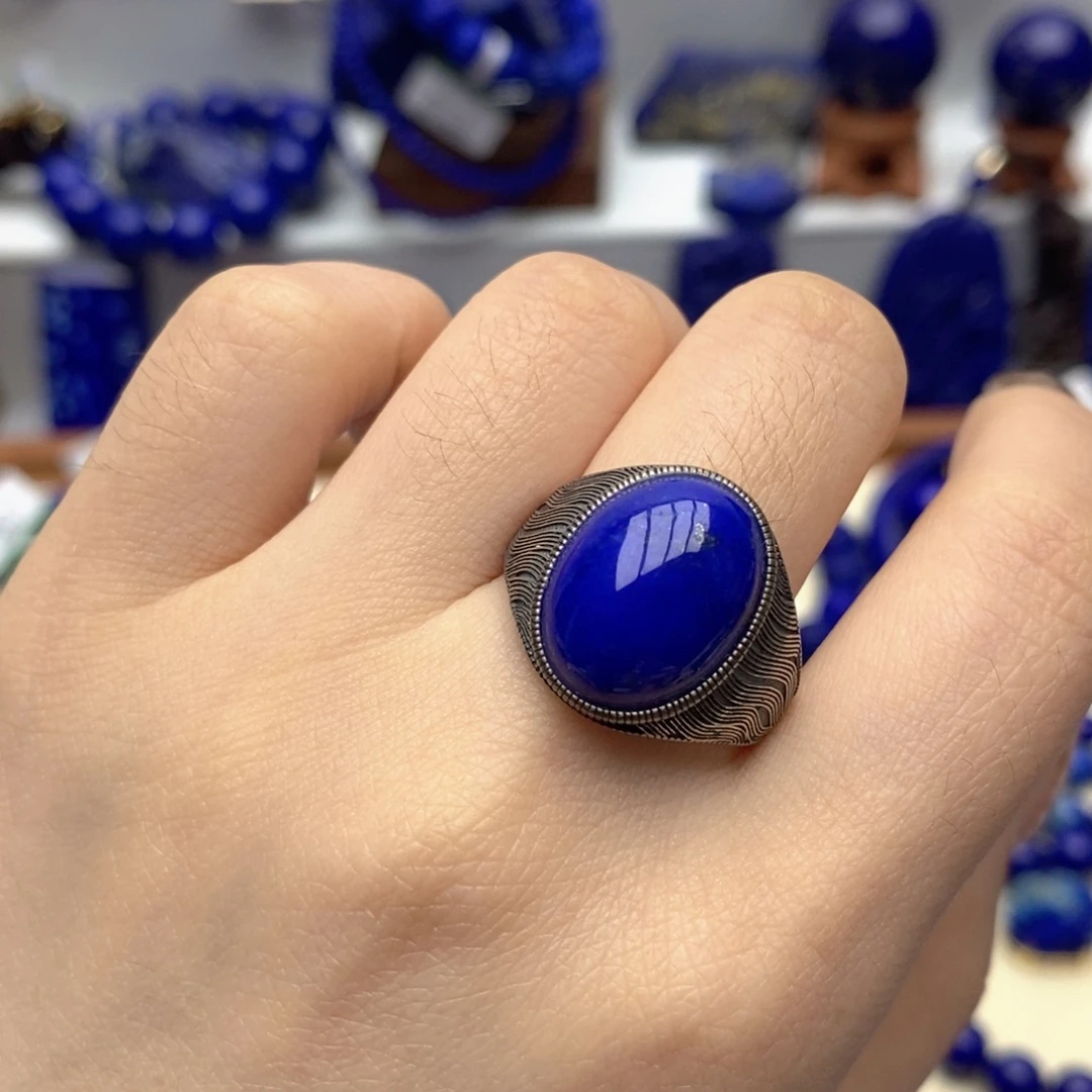 青金石银S925镶嵌戒指