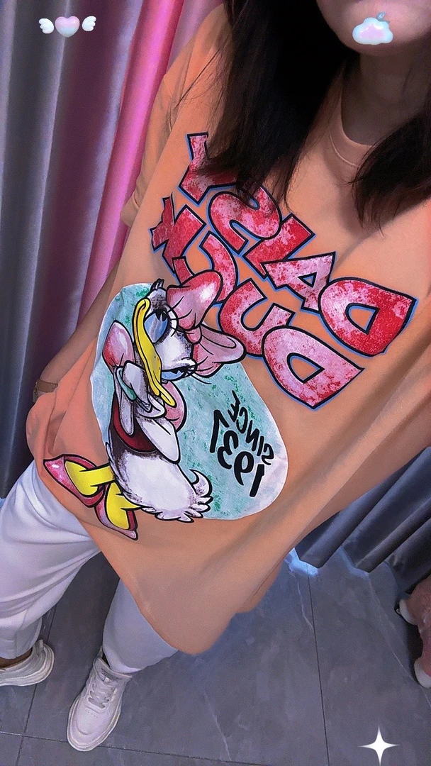 东大门春夏季新款宽松短袖t恤女做旧卡通夏装休闲百搭半袖