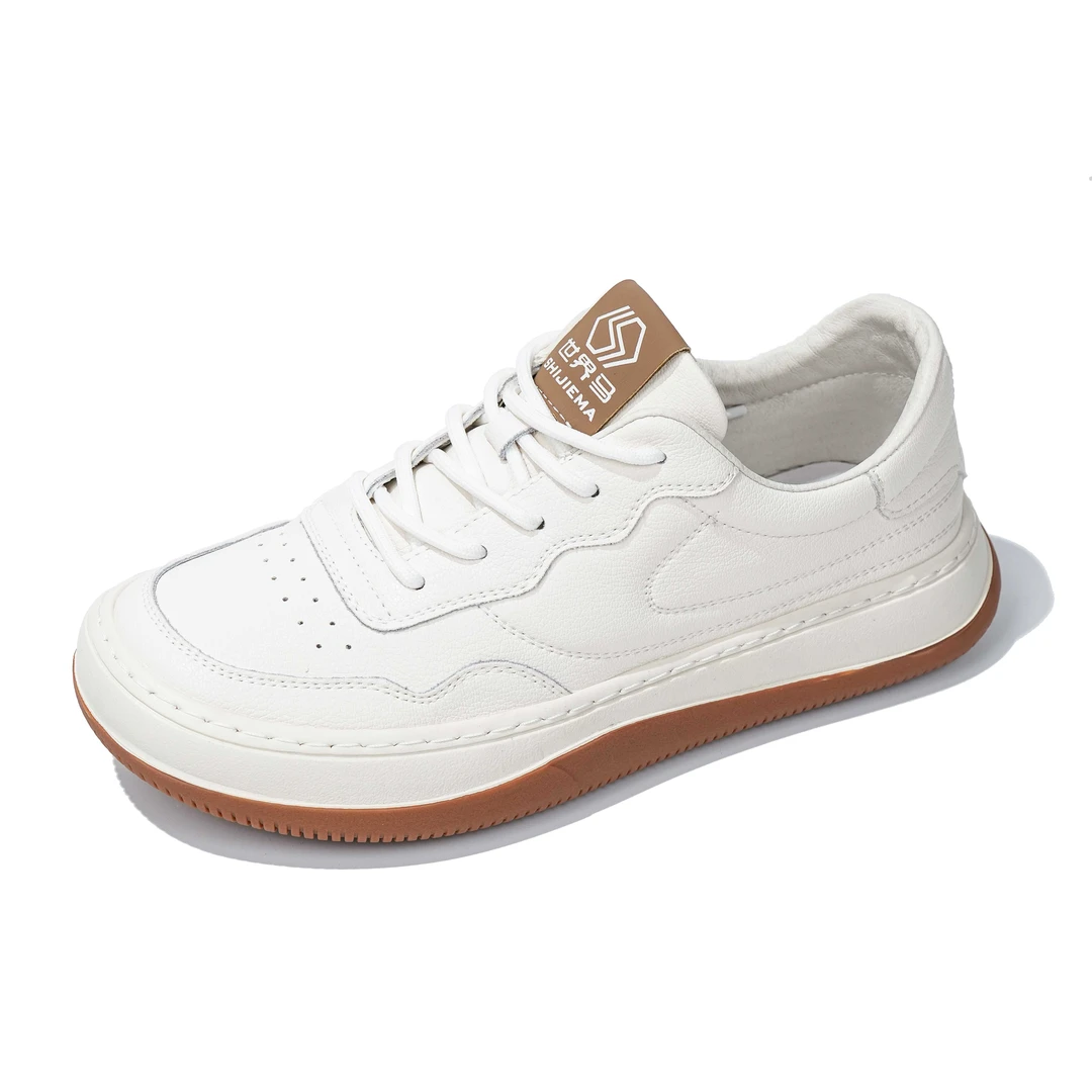 头层牛皮四季新款小白鞋男百搭真皮透气时尚百搭休闲鞋S-3577