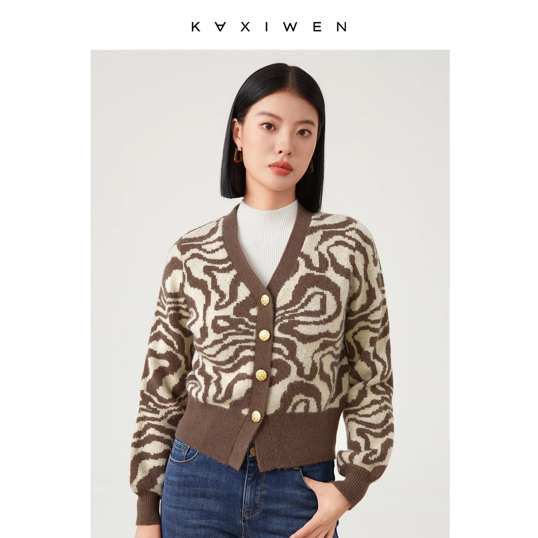 【籽言专属】几何提花开衫短外套收腰气质外套D09CZS9522