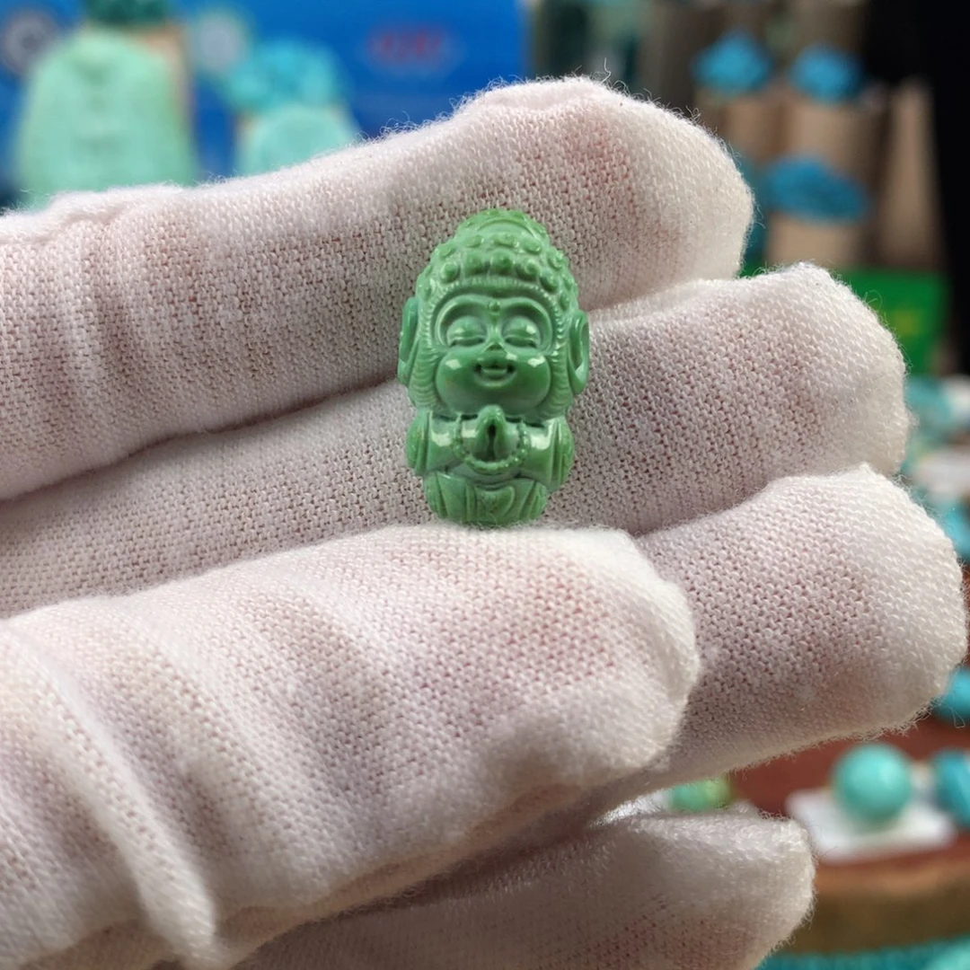 绿松石未镶嵌珠宝奇石菜籽黄小猴子11.8*19.8mm