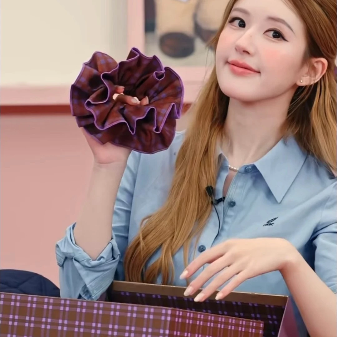 TW熊赵露思同款焦糖紫格蛮腰甜美气质可露丽风日常发圈发饰ins