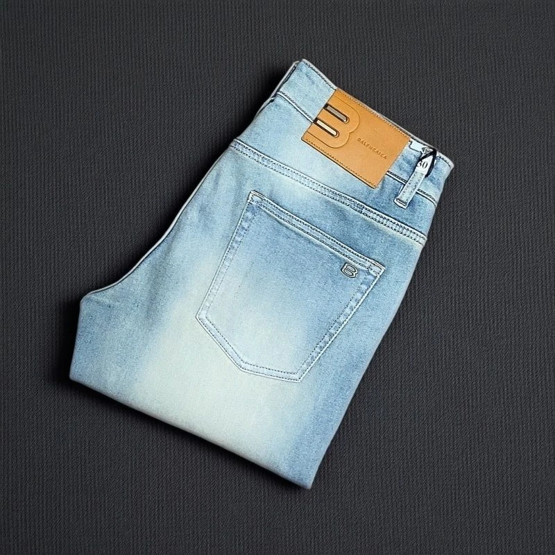 男士长裤春夏薄款弹力修身小直筒牛仔裤水洗裤子时尚蓝色休闲百搭