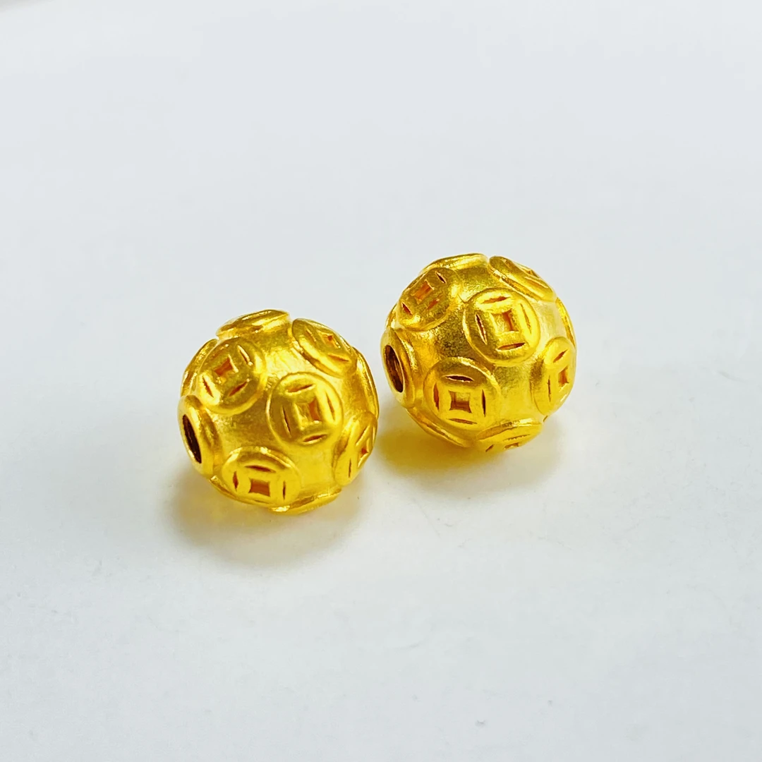足金999 黄金铜钱珠 一对 约卡8mm 0.58