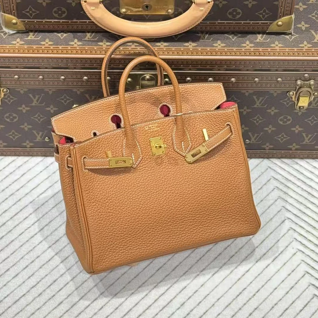 99新 Hermes/爱马仕 贝贝/d刻/爱马仕金棕内拼杜鹃粉bk25包