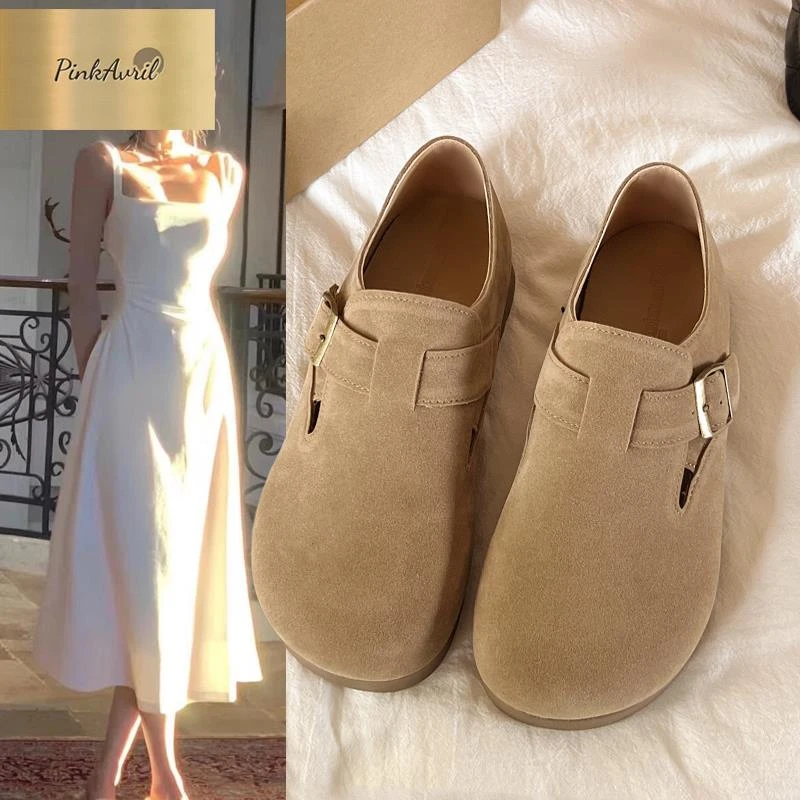 PinkAvril厚底全包勃肯鞋女款2025新款春秋一脚蹬博肯单鞋配裙子