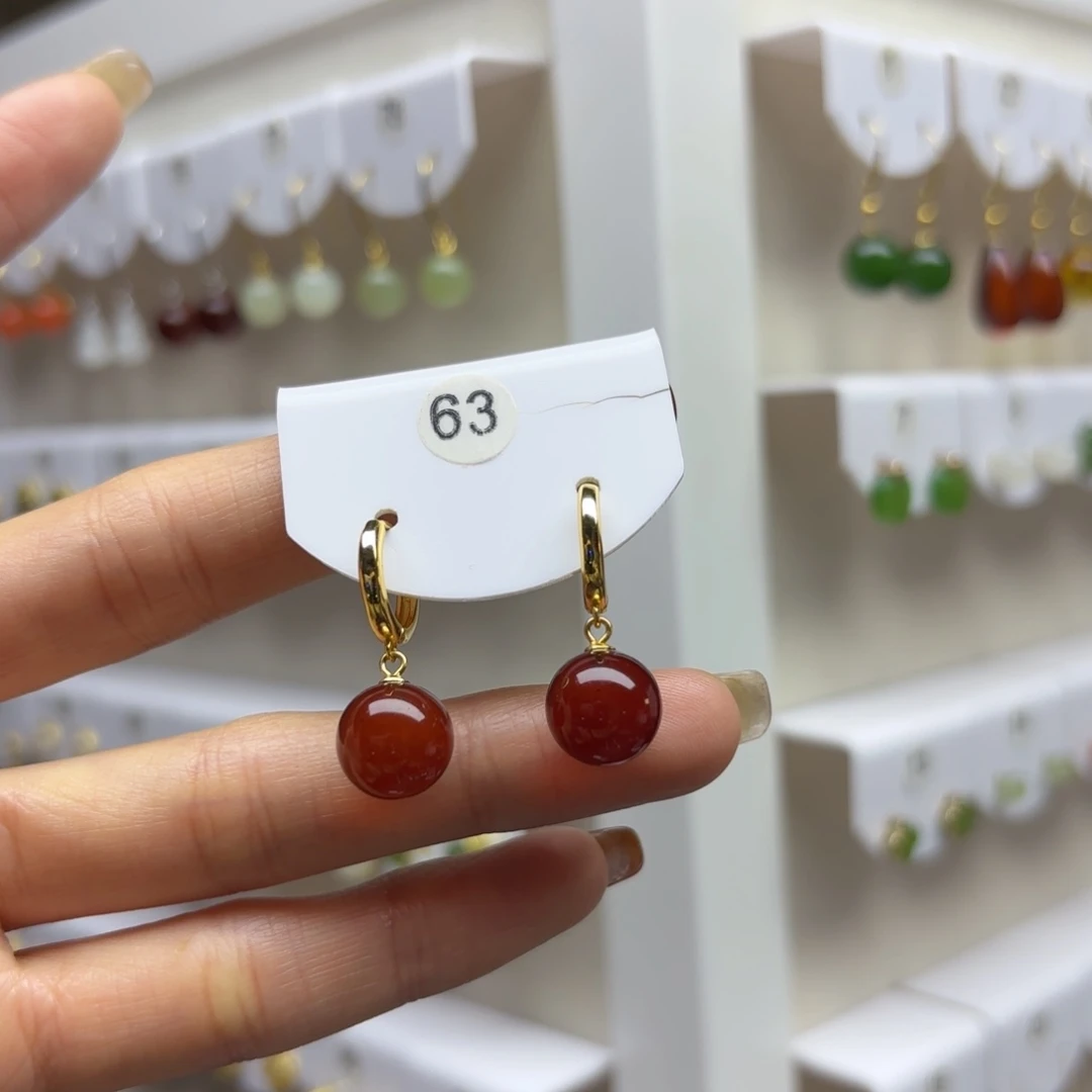 血珀银S925镶嵌耳饰