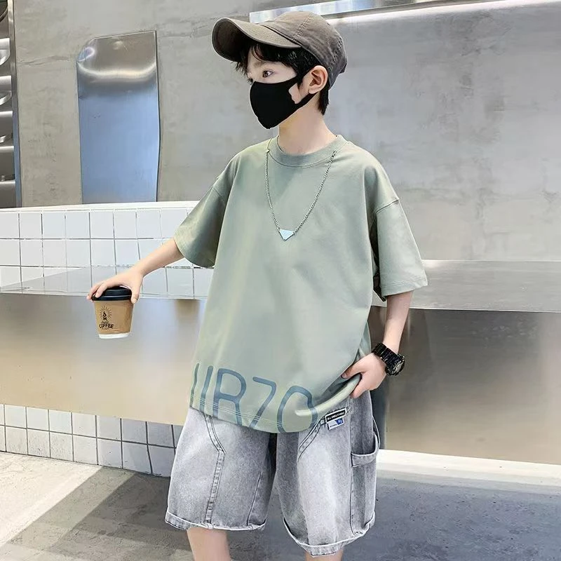 502942男童T恤2025夏季新短袖时尚洋气上衣夏中大童休闲韩版半袖