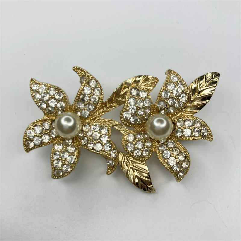 合金胸针 密镶珠珠双花胸针1-12【2061206-090】