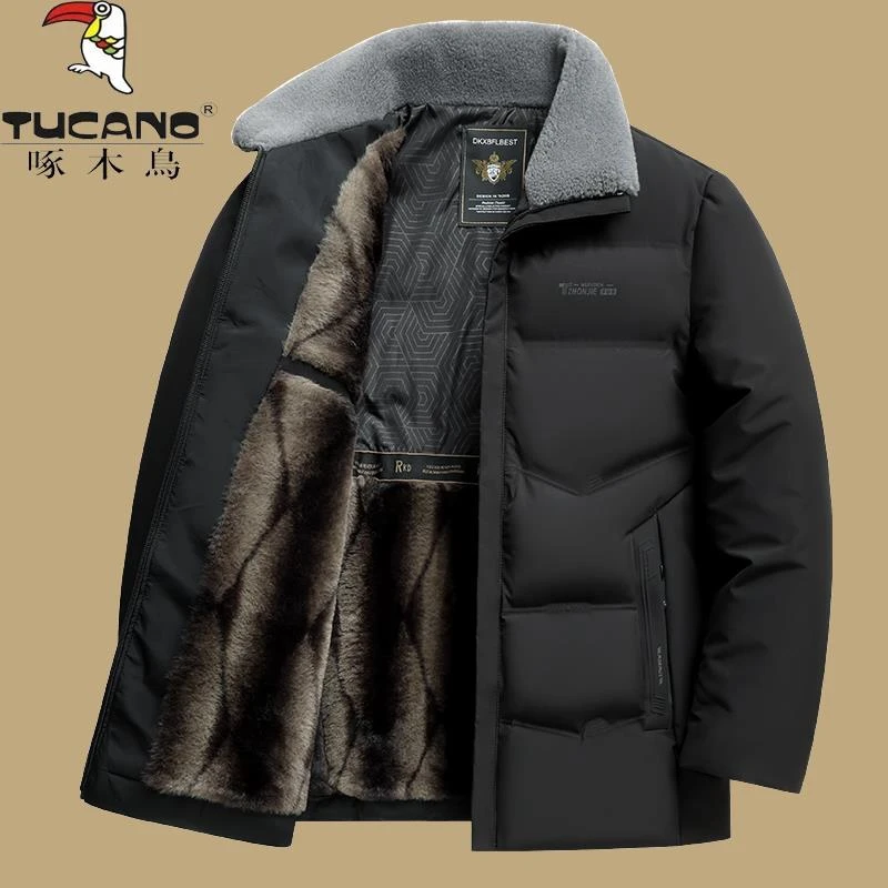 啄木鸟冬装外套棉衣中老年人男士加绒加厚棉袄冬季保暖爸爸装棉服