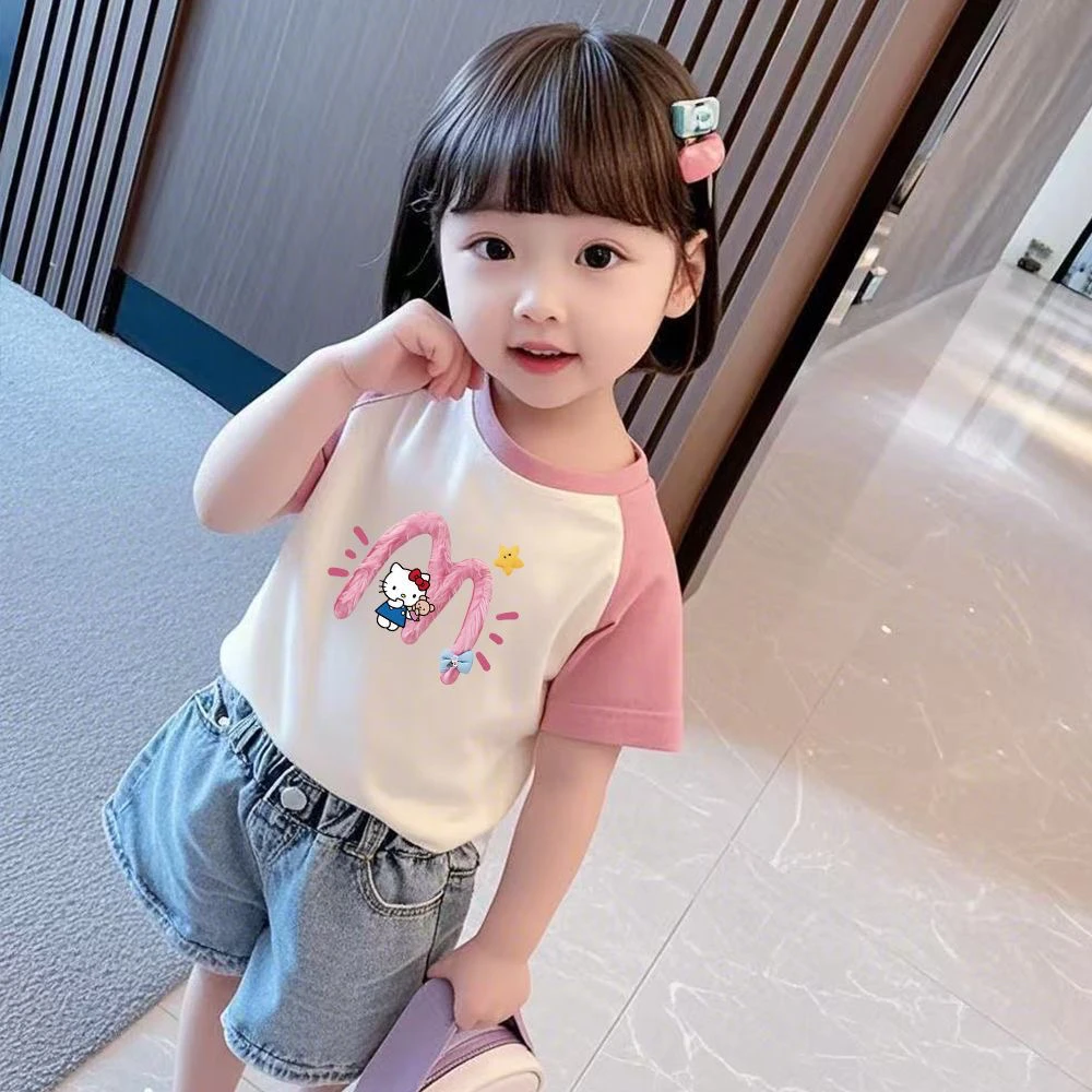 夏装Kitty凯蒂猫纯棉短袖T恤宝宝卡通时尚百搭幼儿园女童装上衣韩