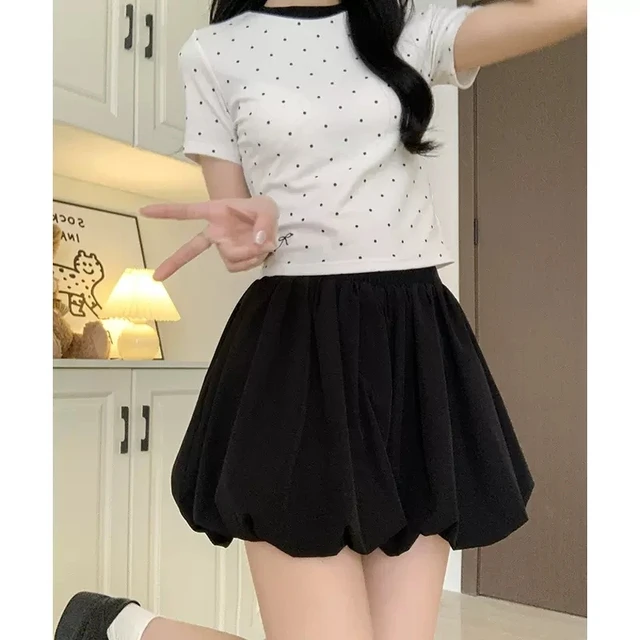 黑色花苞裙裤女夏季薄款2025新款高腰显瘦休闲小个子蓬蓬灯笼短裤