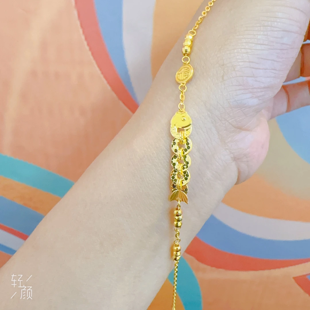 足金999碎冰冰钱币鱼手链5G黄金手链精致百搭黄金手链5112