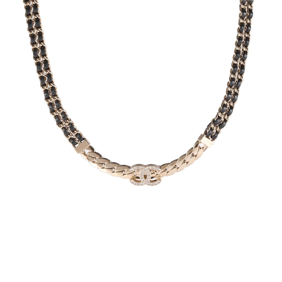 99新 Chanel/香奈儿 汤/P235806511/24P 双C 满钻 皮穿链 chocker