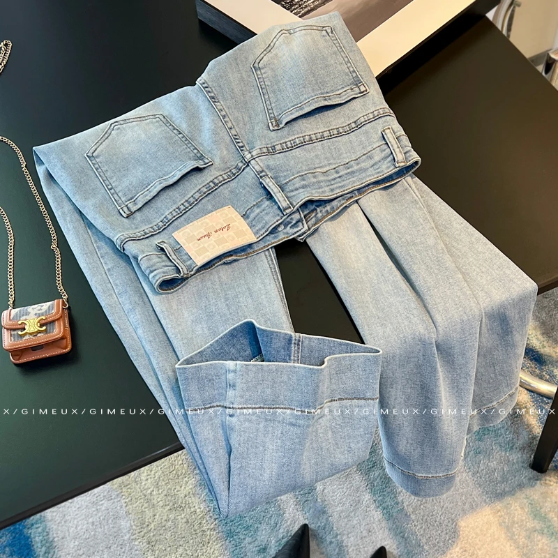 蓝色牛仔阔腿裤女2025夏季新款美式薄款宽松高腰显瘦百搭直筒长裤