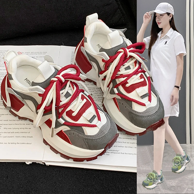 复古拼色老爹鞋女2025春季新款厚底显脚小阿甘鞋欧货爆款运动鞋子